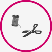 Duales Studium Modedesign Uebersicht Icon mit Schere und Garnrolle