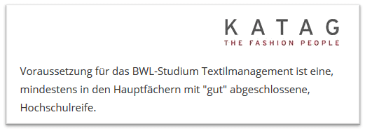 Voraussetzungen für ein duales Studium Textilmanagement bei Katag