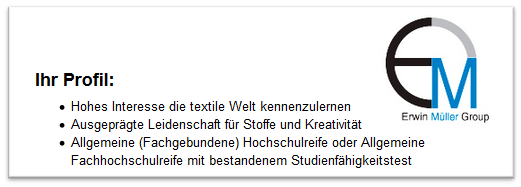 Voraussetzungen für ein duales Studium Textilmanagement bei Erwin Müller Group