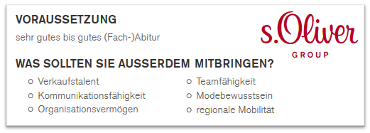 Voraussetzungen für ein duales Studium Textilmanagement bei s.Oliver.