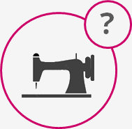 Icon mit Nähmaschine und einem Fragezeichen