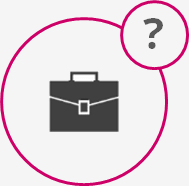 Frage Jobchancen Modedesign Icon mit einem Aktenkoffer und einem Fragezeichen