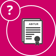 Frage Mode Studium ohne Abitur Icon mit Abiturzeugnis und Fragezeichen