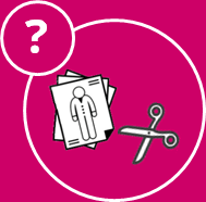 Icon mit Schere, Modeskizzen und einem Fragezeichen