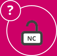 Frage NC Modedesign Icon eines Schlosses, auf dem das Wort "NC" steht, und einem Fragezeichen