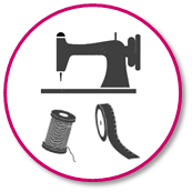 Icon Bereich Modedesign Icon mit Nähmaschine, Garnrolle und Maßband