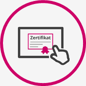 Icon Modemanagement Fernkurs Icon mit Zertifikat und Cursor