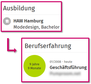 Modedesign Ausbildung und Berufserfahrung als Geschäftsführung auf einem XING-Profil