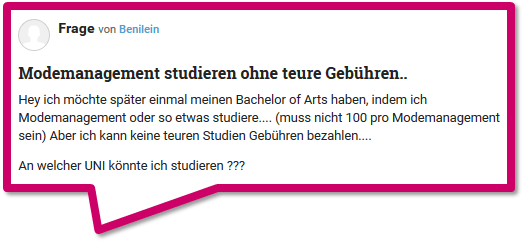 Frage von einem Frage-Antwort-Portal zum Thema Modemanagement studieren ohne teure Gebühren